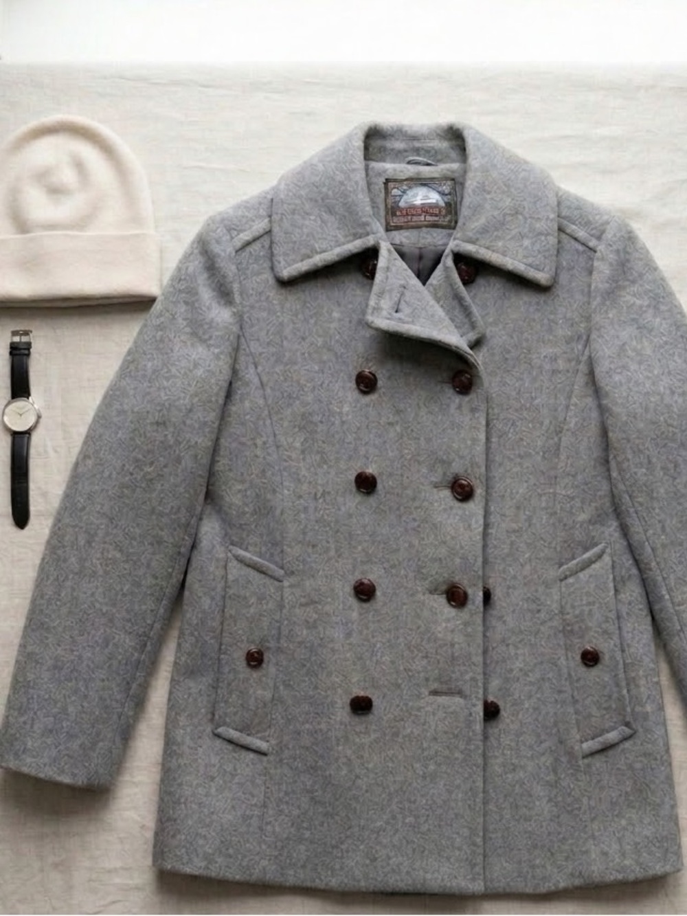 Mackintosh Gray 100% Wool Double-Breasted Vintage Peacoat Size Small